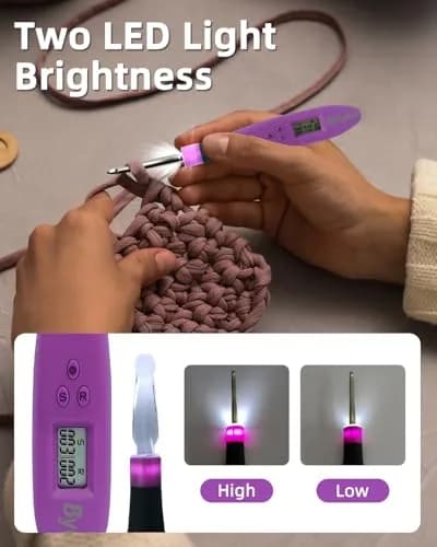 Bybykoi Light Up Crochet Hooks Set - 18 Sizes (2.0-14.0mm) with Digital Counter & Ergonomic Grip | USB Rechargeable thumbnail 2