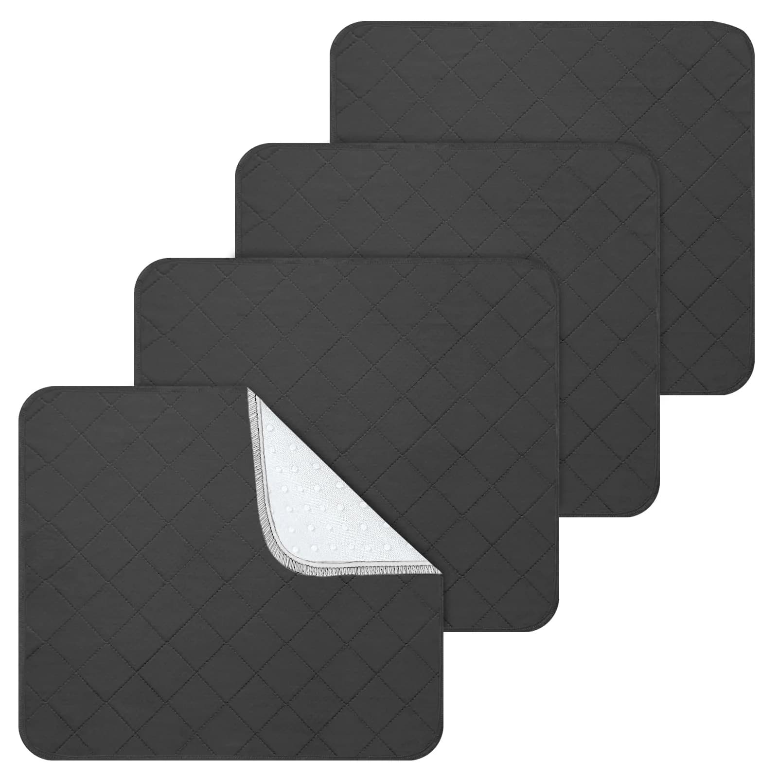 Magik & Kover Waterproof Chair Pads for Incontinence 22" x 21" (4-Pack) | Reusable Seat Protector with Non-Slip Backing — Black / 18" x 16"