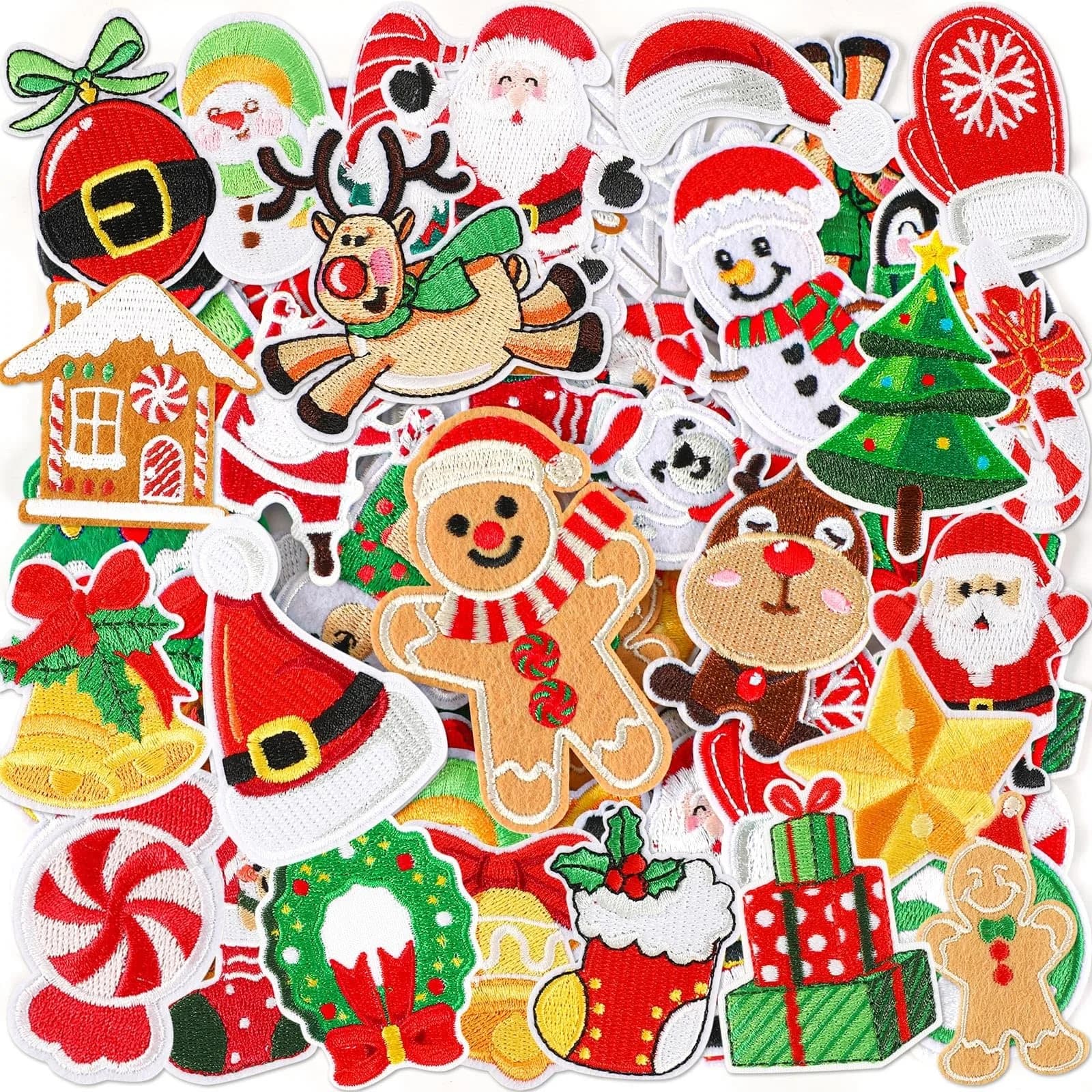 AUGSUN 60Pcs Pink Embroidered Iron-On Appliqué Patches | Retro, Hippie, Avant-Garde Styles — Christmas