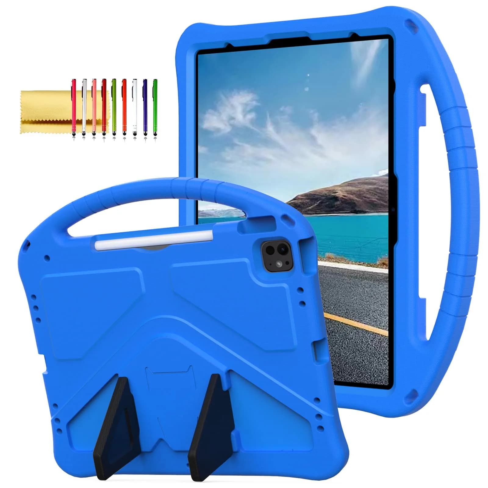 Dteck Blue EVA Foam Case for iPad Air 13-inch M2 2024 & iPad Pro 13-inch M4 2024 & iPad Pro 12.9-inch 3rd-6th Gen | Kid-Safe Handle Stand & Pencil Holder — 11 Blue
