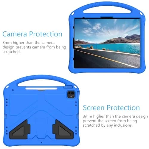 Dteck Blue EVA Foam Case for iPad Air 13-inch M2 2024 & iPad Pro 13-inch M4 2024 & iPad Pro 12.9-inch 3rd-6th Gen | Kid-Safe Handle Stand & Pencil Holder thumbnail 3