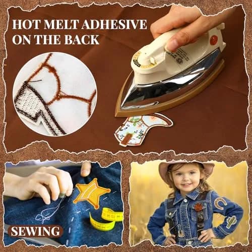 AUGSUN 60Pcs Western Iron On Patches | Brown Embroidered Sew Applique Set (60-Piece) thumbnail 4