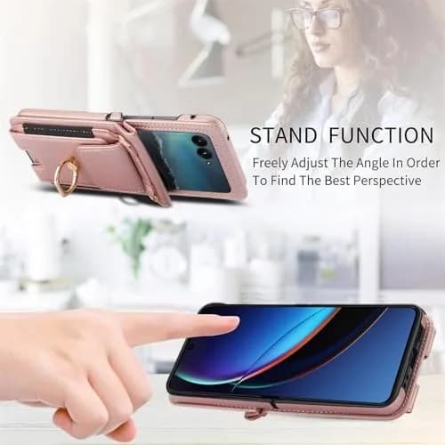Asuwish Phone Case for Motorola Razr 50 Ultra/Razr+ 2024/Razr Plus 2024 | Wallet Cover with Ring & Strap (80-120c) thumbnail 4
