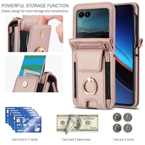Asuwish Phone Case for Motorola Razr 50 Ultra/Razr+ 2024/Razr Plus 2024 | Wallet Cover with Ring & Strap (80-120c) thumbnail 2
