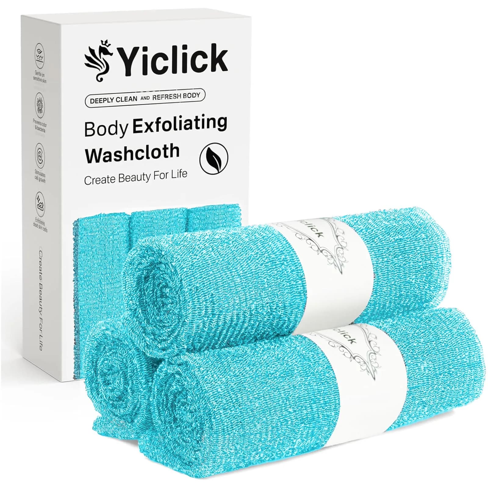 Yiclick Exfoliating Washcloth Towel 3-Pack | Japanese Back Scrubber for Body Exfoliation - main product image