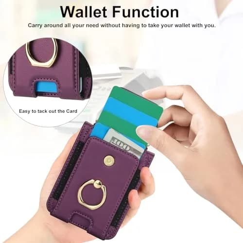 Asuwish Cellular Phone Case for Motorola Razr 50 Ultra/Razr+ 2024/Dark Purple | Wallet Cover with Ring & Strap thumbnail 3