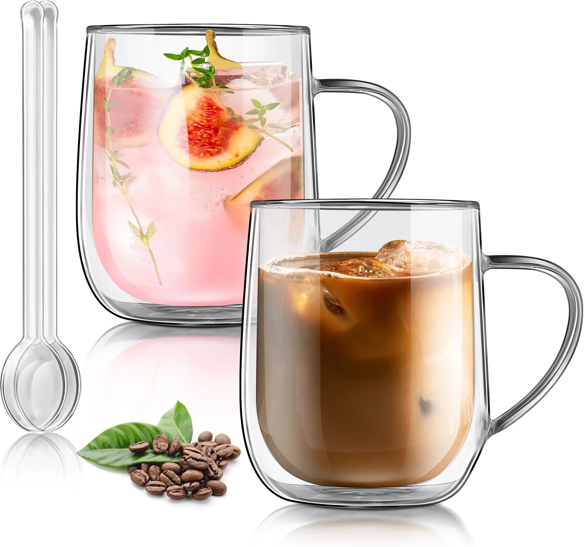 Joeyan Double Walled Beer Drinking Glasses 360ml | Insulated Thermo Glass Tumbler for Hot & Cold Drinks — 400ml-Clear with handle
