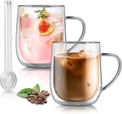 Joeyan Large Clear Double Walled Glass Coffee Mug 450ml | Borosilicate Material, Insulated & Durable thumbnail 1