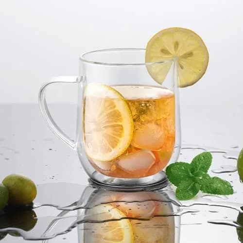 Joeyan Large Clear Double Walled Glass Coffee Mug 450ml | Borosilicate Material, Insulated & Durable thumbnail 2