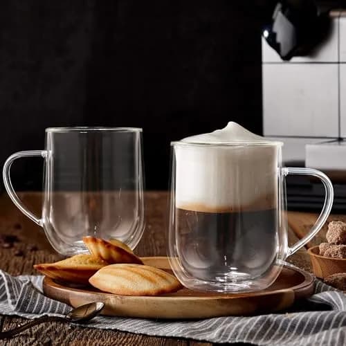 Joeyan Large Clear Double Walled Glass Coffee Mug 450ml | Borosilicate Material, Insulated & Durable thumbnail 3