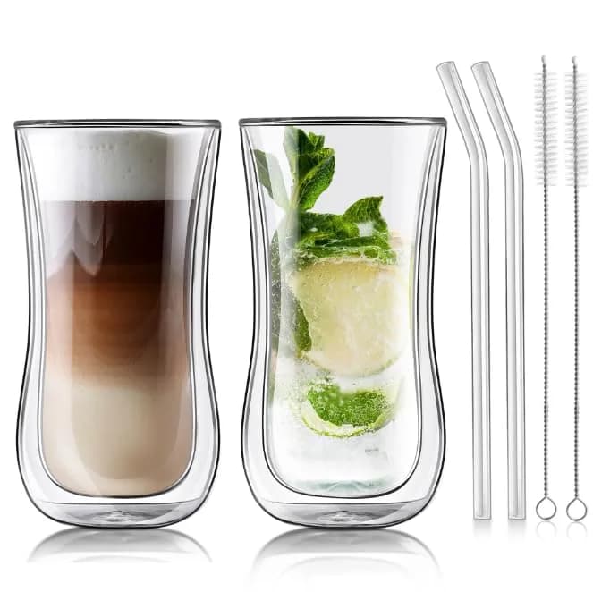 Joeyan Double Walled Beer Drinking Glasses Tumbler 400ml | Borosilicate Material Keeps Drinks Hot or Cold thumbnail 2