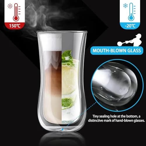Joeyan Double Walled Beer Drinking Glasses Tumbler 400ml | Borosilicate Material Keeps Drinks Hot or Cold thumbnail 5