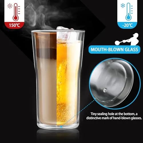 Joeyan Double Walled Beer Drinking Glasses Tumbler 500ml | Borosilicate Material, Keeps Drinks Hot & Cold thumbnail 5