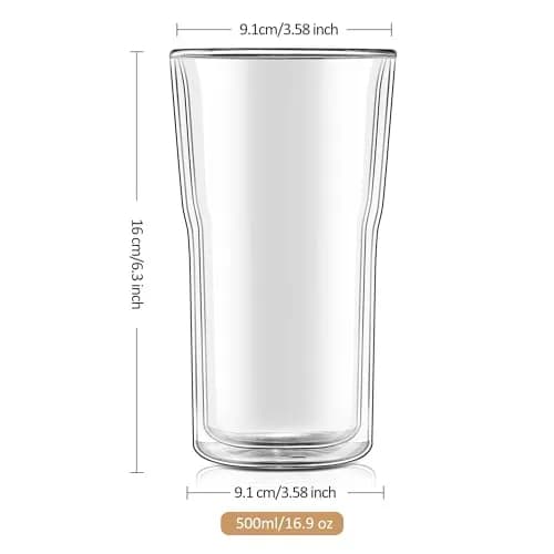 Joeyan Double Walled Beer Drinking Glasses Tumbler 500ml | Borosilicate Material, Keeps Drinks Hot & Cold thumbnail 7