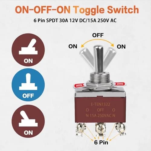 COROTC 12V Toggle Switch 5Pack | Waterproof Marine DPDT Heavy-Duty Reliability thumbnail 2