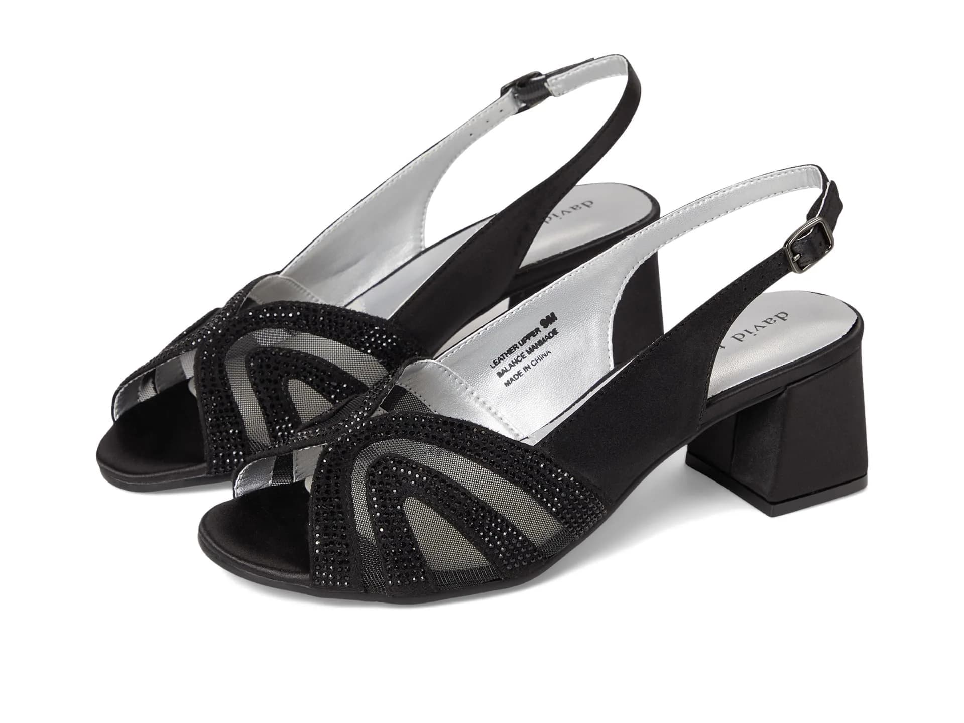 David Tate Desire Black Women's Sandal 7.5 X-Wide | Elegant Satin Evening Heel - main product image
