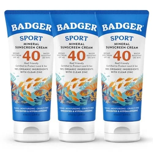 Badger Sport Mineral Sunscreen SPF 40 8.7 fl oz (2.9 fl oz x 3) | Reef Safe, 98% Organic, Water Resistant 80 Min thumbnail 1