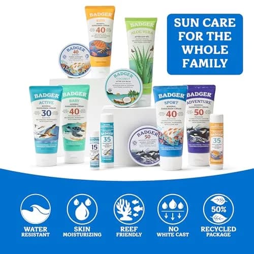 Badger Sport Mineral Sunscreen SPF 40 8.7 fl oz (2.9 fl oz x 3) | Reef Safe, 98% Organic, Water Resistant 80 Min thumbnail 6