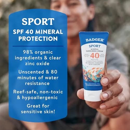 Badger Sport Mineral Sunscreen SPF 40 8.7 fl oz (2.9 fl oz x 3) | Reef Safe, 98% Organic, Water Resistant 80 Min thumbnail 2