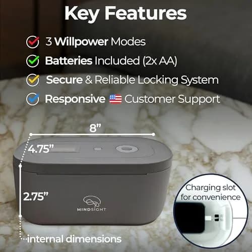Mindsight Timed Lock Box | Unplug from Phones, Video Games, Social Media | 3 Modes | Easy to Use | Out of Sight ~ Out of Mind | Boost Your Mental Wellness thumbnail 4