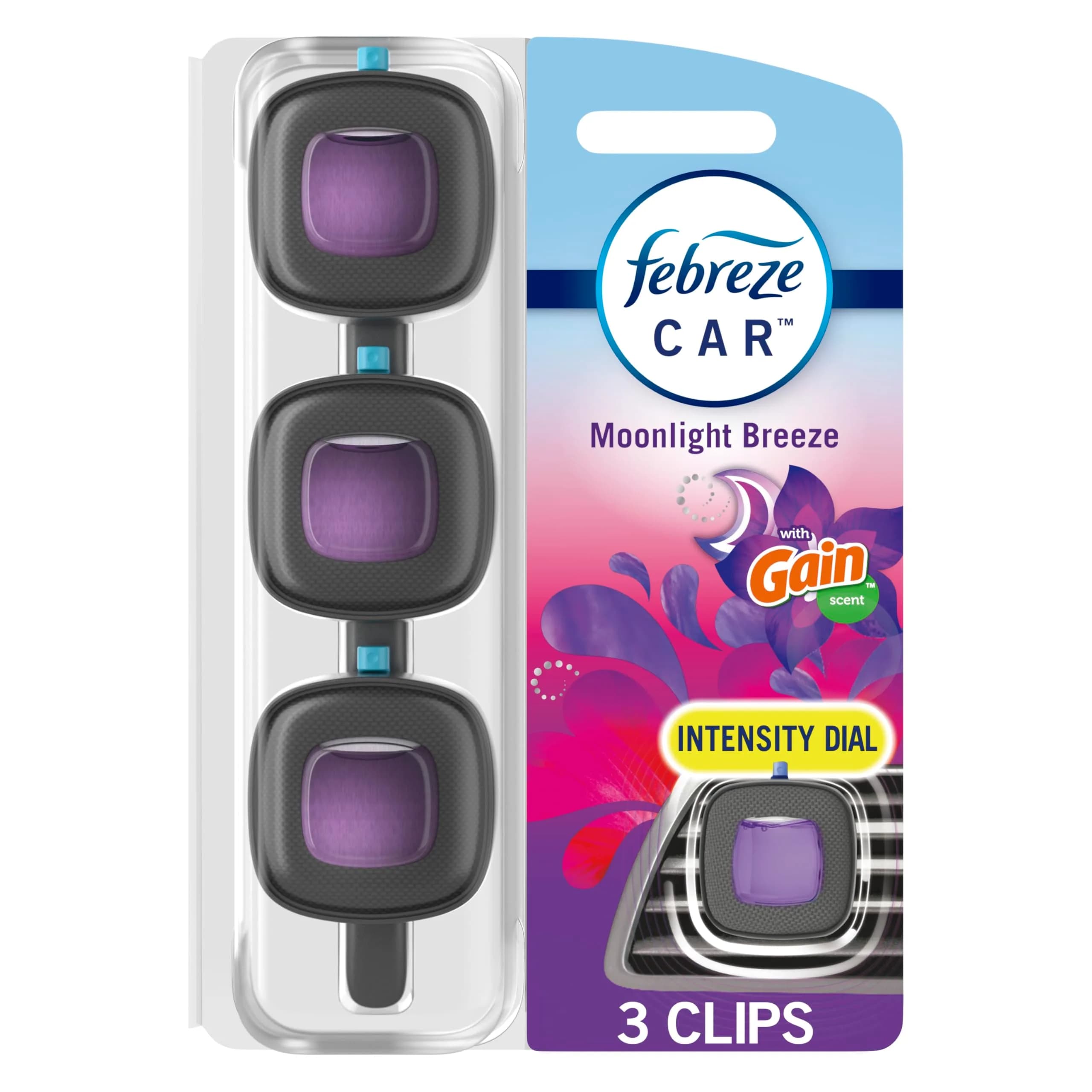 Febreze Car Vent Clip Gain Moonlight Breeze Scent 0.06 Fl Oz (Pack of 3) | Long-lasting freshness for Indian cars - main product image