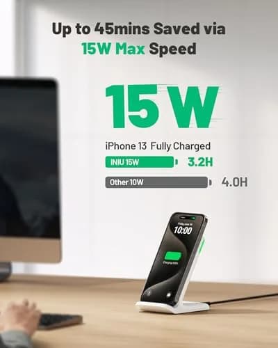 INIU Wireless Charger 15W Fast Wireless Charging Phone Station with LED | Support for iPhone, Samsung, LG thumbnail 2