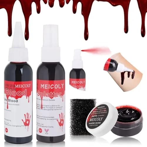 MEICOLY Fake Blood Spray & Dripping Blood Kit 2.1oz (62ml) Each | Realistic SFX Makeup for Halloween Cosplay thumbnail 1