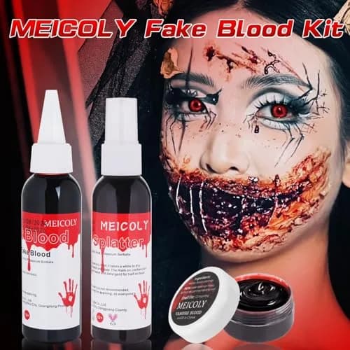 MEICOLY Fake Blood Spray & Dripping Blood Kit 2.1oz (62ml) Each | Realistic SFX Makeup for Halloween Cosplay thumbnail 2