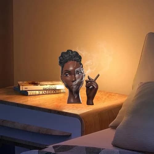 KLUSIET Head Incense Holder Black Women 25.4cm (10 inches) | Unique Resin Sculpture for Aromatherapy thumbnail 2