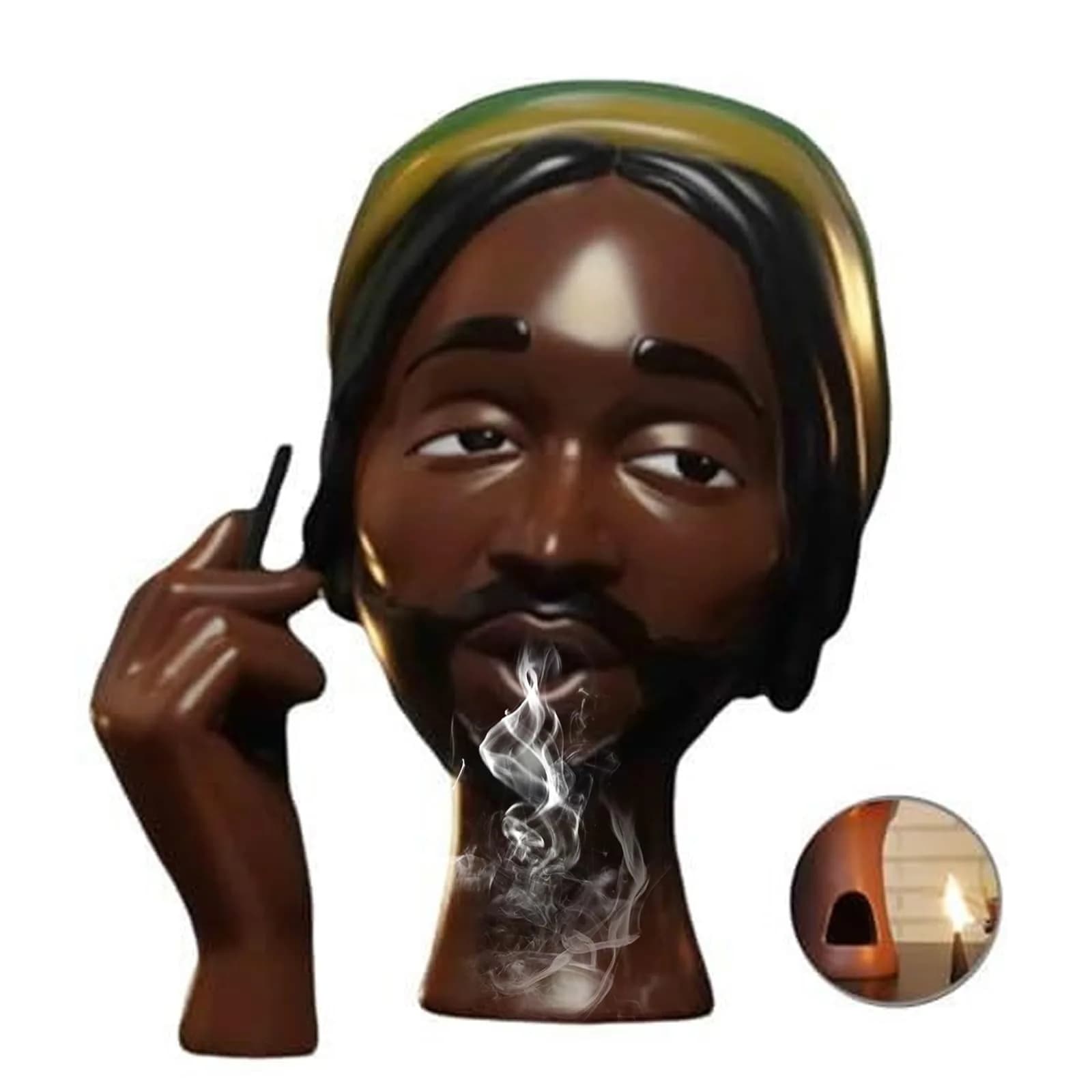 KLUSIET Head Incense Holder Black Women 24cm (9.4in) | Unique Resin Sculpture for Home Decor — D
