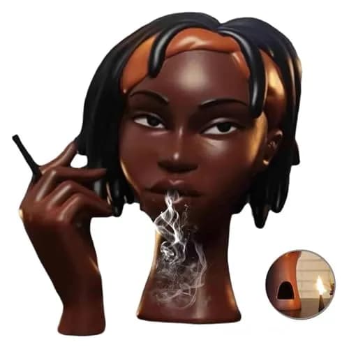 KLUSIET Head Incense Holder Black Women 24cm (9.4in) | Unique Resin Sculpture for Home Decor thumbnail 1