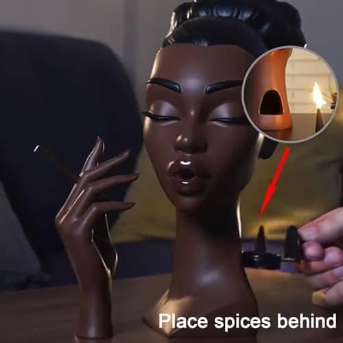 KLUSIET Head Incense Holder Black Women 24cm (9.4in) | Unique Resin Sculpture for Home Decor thumbnail 3