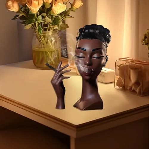 KLUSIET Head Incense Holder Black Women 24 cm (9.5 inches) | Unique Resin Sculpture for Home Decor thumbnail 2