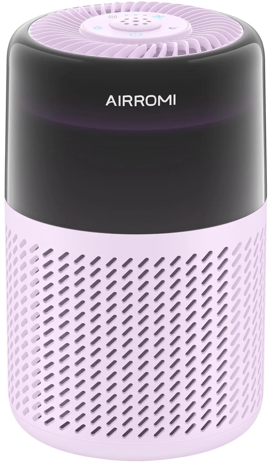 AIRROMI HEPA Air Purifier for Bedroom & Home, Pet Odor & Allergy Removal, 360° Air Cleaner, Quiet Sleep Mode, White — Purple