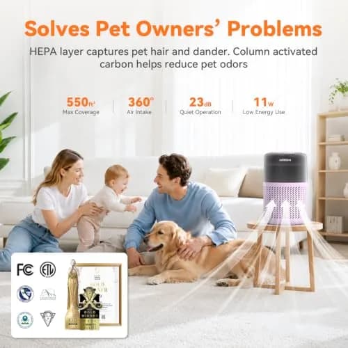 AIRROMI A2005 Purple HEPA Air Purifier for Bedroom & Home | 549 sq ft Coverage, 22 dB Sleep Mode thumbnail 3