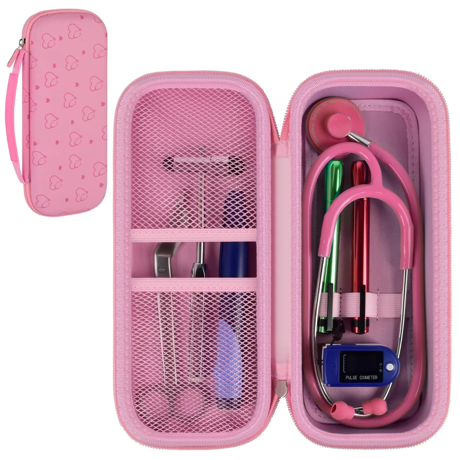 ALKOO Stethoscope Case for 3M Littmann Classic III/Cardiology IV & MDF, Pink | Heavy Duty EVA Hard Shell Organizer with Smart Storage for Medical Professionals
