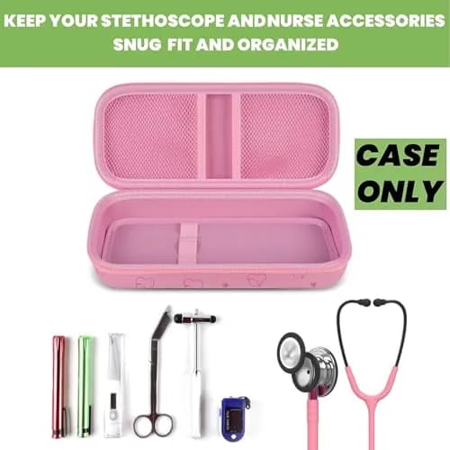 ALKOO Stethoscope Case for 3M Littmann Classic III/Cardiology IV & MDF, Pink | Heavy Duty EVA Hard Shell Organizer with Smart Storage for Medical Professionals thumbnail 2