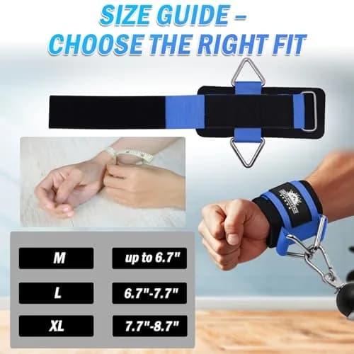 Lights Mountain Wrist Cuffs for Cable Machines – Padded & Adjustable Straps for Strength Training (Blue L) thumbnail 2