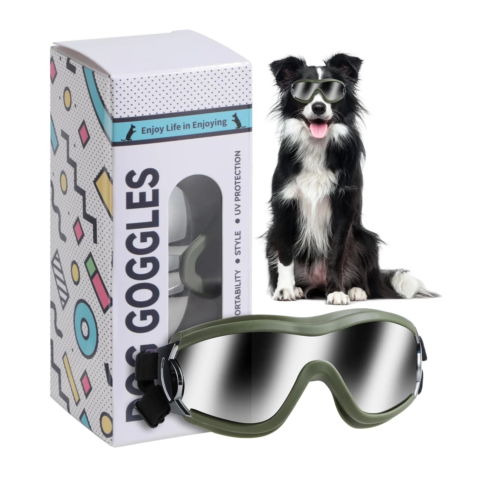 NVTED Dog Sunglasses Goggles for Medium to Large Dogs | UV Protection, Wind & Dust Shield (Green)