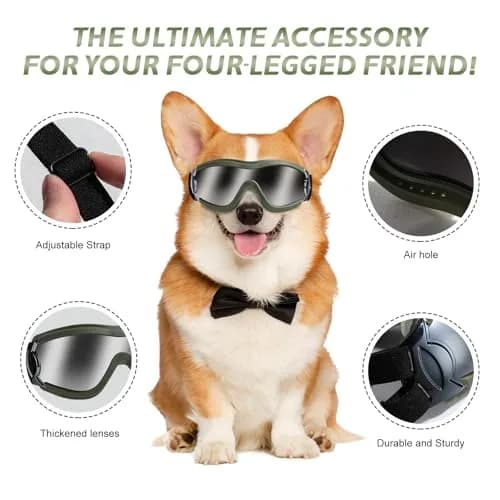 NVTED Dog Sunglasses Goggles for Medium to Large Dogs | UV Protection, Wind & Dust Shield (Green) thumbnail 2