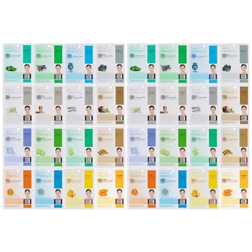 DERMAL 32 Combo Pack Korean Facial Sheet Masks | Hydrating, Brightening, Elasticizing for All Skin Types thumbnail 1