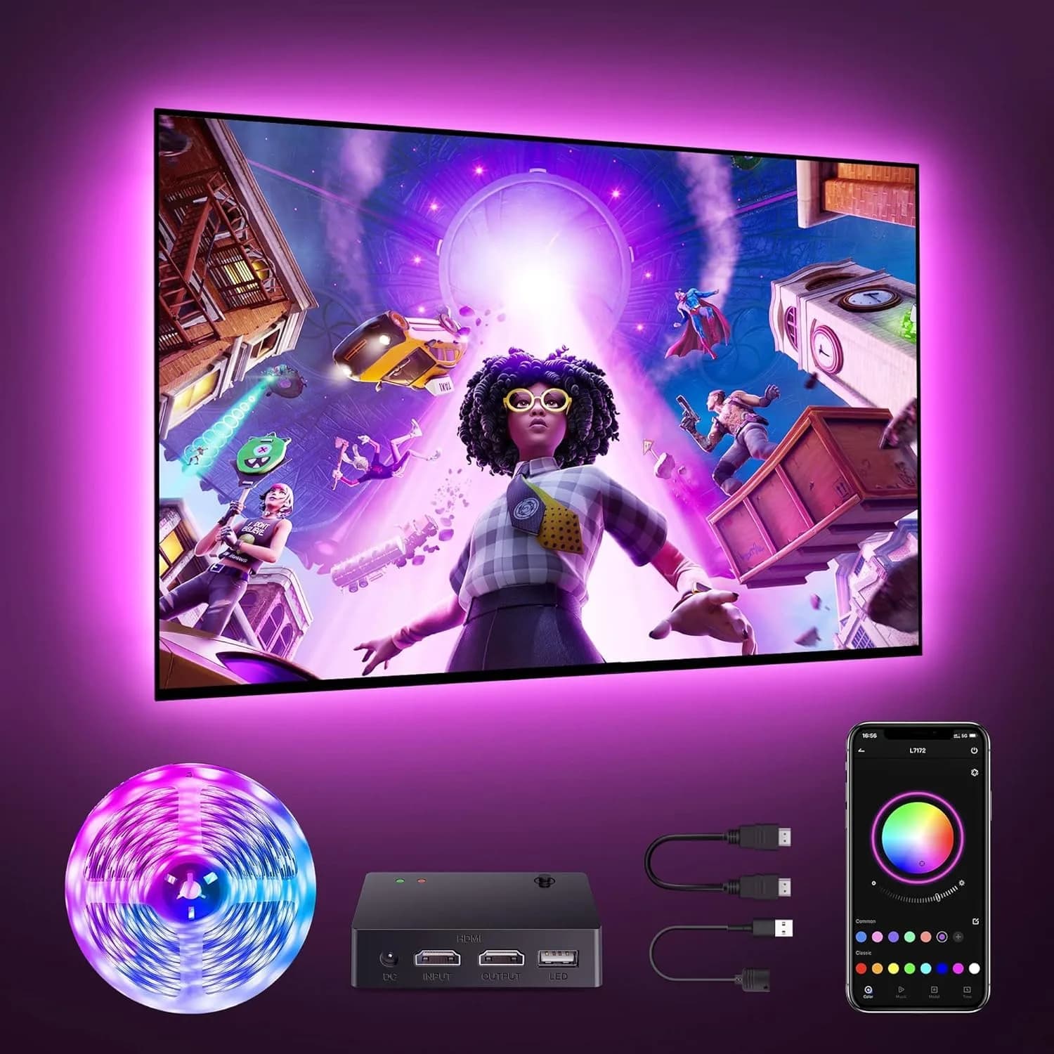 Nexillumi LED Strip Lights 5m (16.4ft) for 55-75 Inch TVs | App & Music Sync Ambient Lighting — HDMI 32.8ft for 55"-85" TV