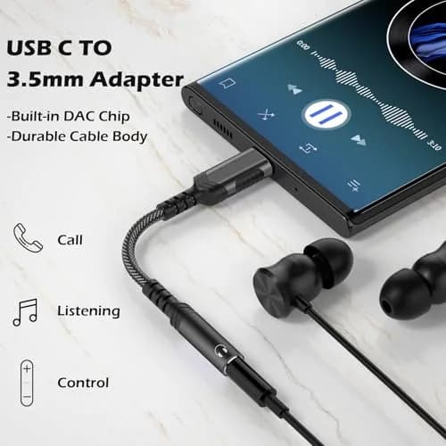iMangoo USB C to 3.5mm Audio Headphones Adapter for Samsung S26 Ultra S25 S24 S23 | High-Quality DAC, Durable, Compact thumbnail 2