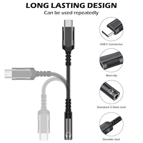 iMangoo USB C to 3.5mm Audio Headphones Adapter for Samsung S26 Ultra S25 S24 S23 | High-Quality DAC, Durable, Compact thumbnail 3