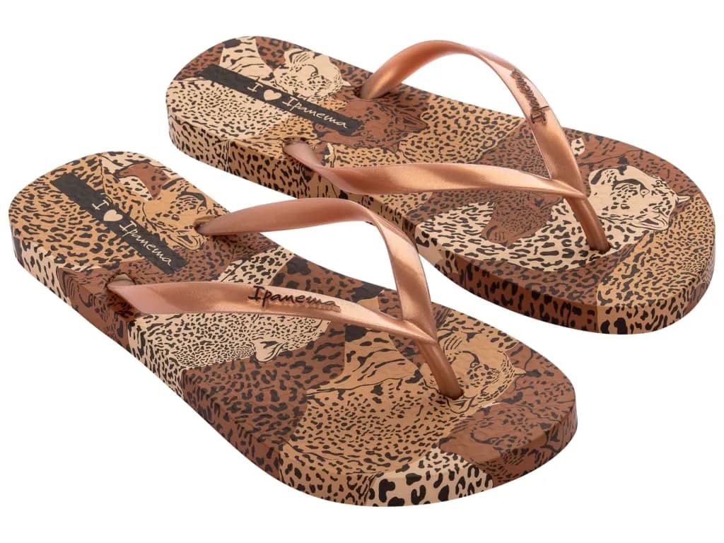 Ipanema Animal Print VI Fem Flip Flops Blue Lilac 7.5/8 UK | Animal Print Elegance — Beige Gold Brown