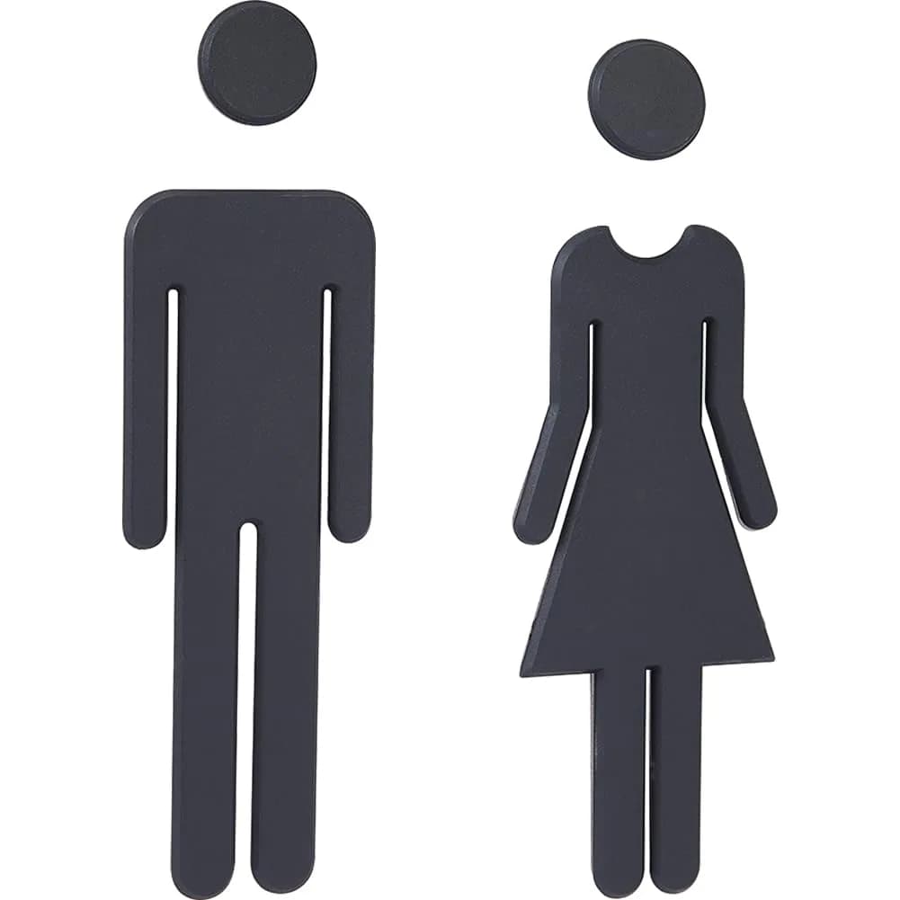GORGECRAFT Bathroom Signs Men Women Brushed Signage 2 Pack | Self Adhesive Plastic Door Identification (Silver) — Black