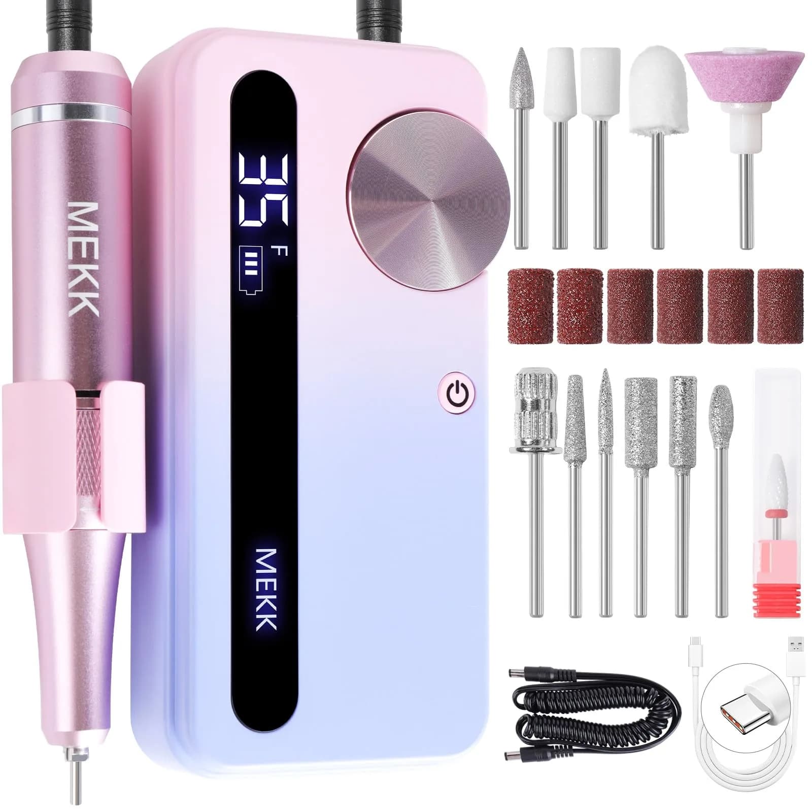 MEKK Professional Nail Drill 35000RPM with LCD Display & 12 Bits | Cordless E-File for Acrylic Gel Nails - main product image