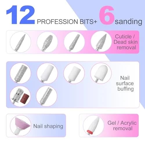 MEKK Professional Nail Drill 35000RPM with LCD Display & 12 Bits | Cordless E-File for Acrylic Gel Nails thumbnail 4