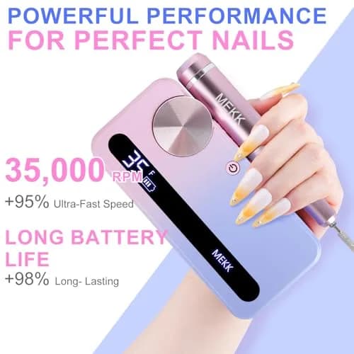 MEKK Professional Nail Drill 35000RPM with LCD Display & 12 Bits | Cordless E-File for Acrylic Gel Nails thumbnail 6