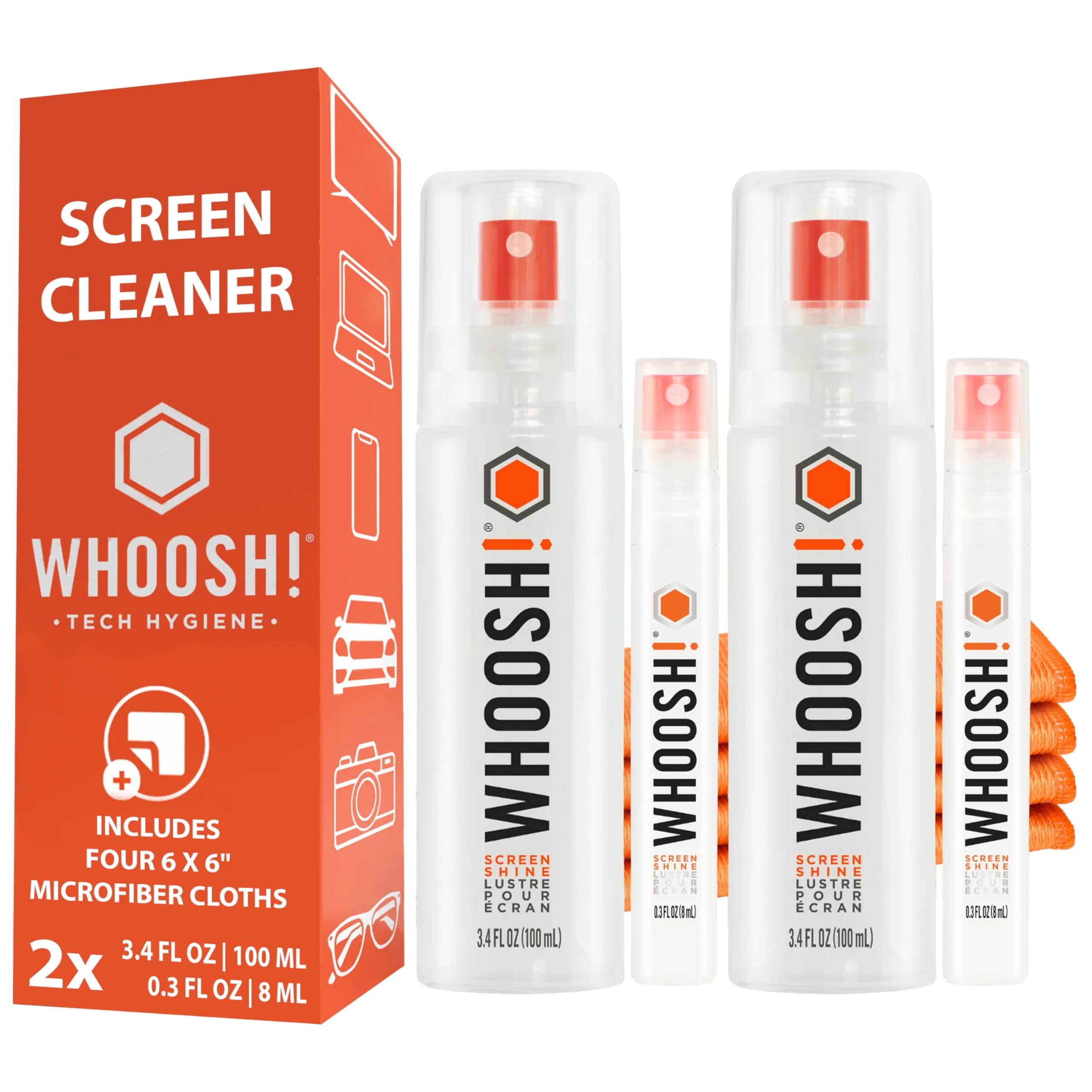 WHOOSH! Screen Shine Duo Screen Cleaner Kit 216ml (7.4 Fl Oz) | Streak-Free Electronics Cleaning